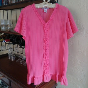 ** Silhouettes Coral Pleated Ruffled Button Blouse